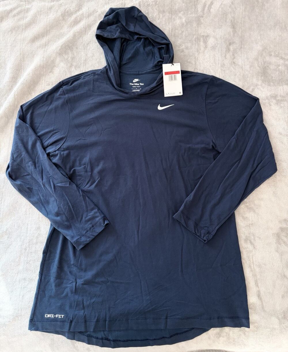 Nike Dri-Fit CJ1696-419 Blue Lightweight Knit Pullover Tee Hoodie Jacket Men LG